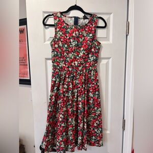 Retrolicious Red Floral Midi Dress